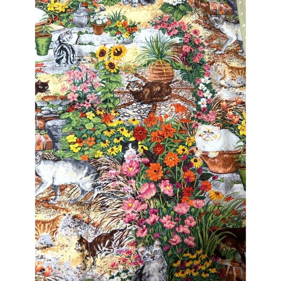 Handmade Quilted Wall Hanging, Cats In The Garden 37'' x 22'' - Picture 2 of 11